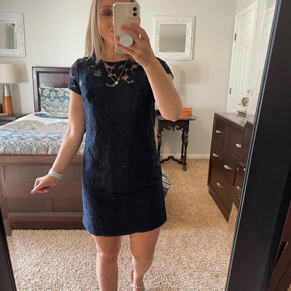 LOFT Navy Blue Lace Mini Dress - Picture 1 of 3